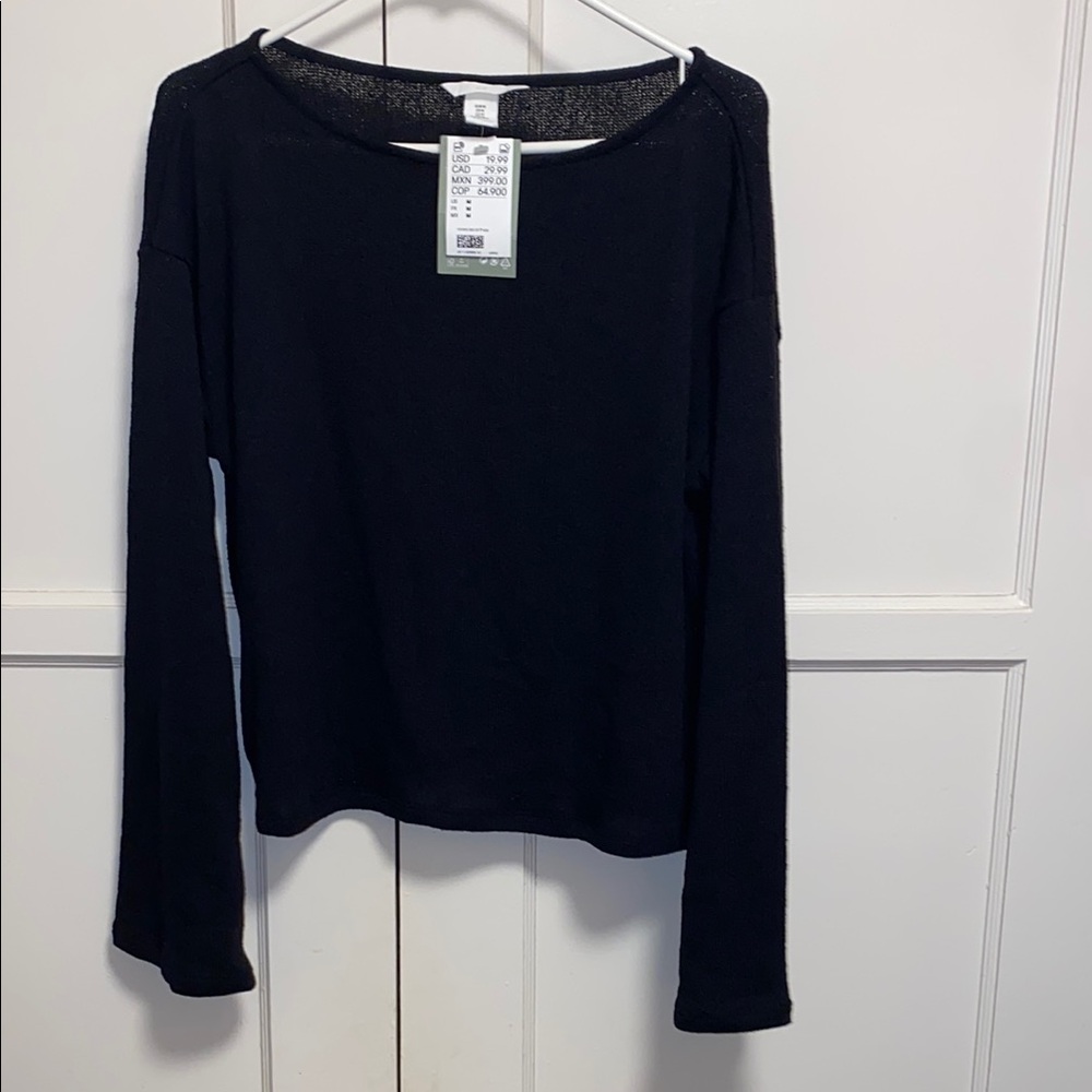 H&M Medium Black Wide Neck Long Sleeve Top